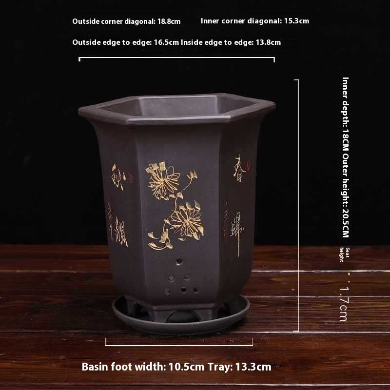 Purple Sand Ceramic Indoor Orchid Pots Bonsai Office Decoration Ornaments