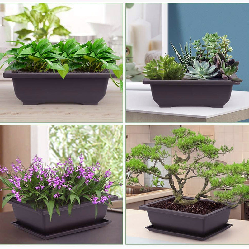 Antique Rectangular Plastic Flower Pots  With Trays