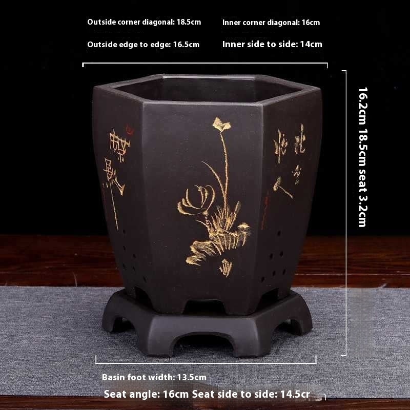 Purple Sand Ceramic Indoor Orchid Pots Bonsai Office Decoration Ornaments