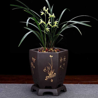 Purple Sand Ceramic Indoor Orchid Pots Bonsai Office Decoration Ornaments