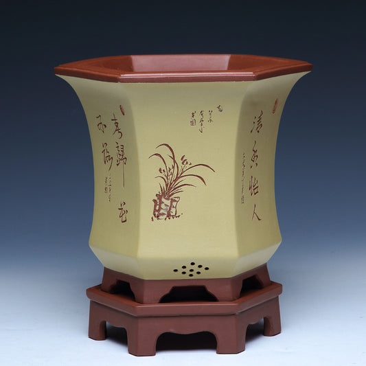 Orchid Pots Indoor Purple Sand Hexagonal Flowerpot Ceramic