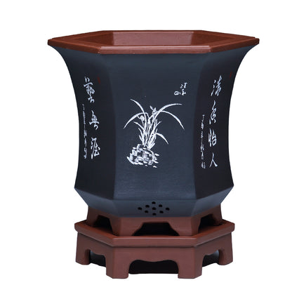 Orchid Pots Indoor Purple Sand Hexagonal Flowerpot Ceramic