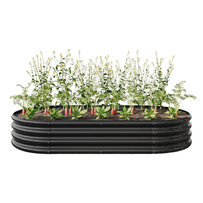 Raised Garden Bed Outdoor, Oval Metal Planter For Plants, Vegetables, Flowers